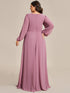 Chic Plus Size Chiffon Evening Gown with Long Lantern Sleeves and Applique Embellishment