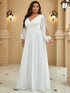 Chic Plus Size Chiffon Evening Gown with Long Lantern Sleeves and Applique Embellishment