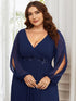 Chic Plus Size Chiffon Evening Gown with Long Lantern Sleeves and Applique Embellishment