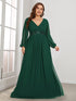 Chic Plus Size Chiffon Evening Gown with Long Lantern Sleeves and Applique Embellishment