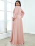 Chic Plus Size Chiffon Evening Gown with Long Lantern Sleeves and Applique Embellishment
