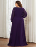 Chic Plus Size Chiffon Evening Gown with Long Lantern Sleeves and Applique Embellishment