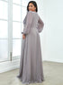 Chic Plus Size Chiffon Evening Gown with Long Lantern Sleeves and Applique Embellishment