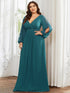 Chic Plus Size Chiffon Evening Gown with Long Lantern Sleeves and Applique Embellishment