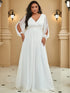 Chic Plus Size Chiffon Evening Gown with Long Lantern Sleeves and Applique Embellishment