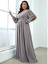Chic Plus Size Chiffon Evening Gown with Long Lantern Sleeves and Applique Embellishment