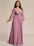 Chic Plus Size Chiffon Evening Gown with Long Lantern Sleeves and Applique Embellishment