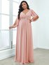 Chic Plus Size Chiffon Evening Gown with Long Lantern Sleeves and Applique Embellishment