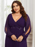 Chic Plus Size Chiffon Evening Gown with Long Lantern Sleeves and Applique Embellishment