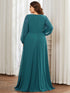 Chic Plus Size Chiffon Evening Gown with Long Lantern Sleeves and Applique Embellishment