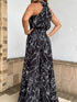 Chic Print Halter Tie Waist Wide Leg Jumpsuit