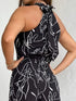 Chic Print Halter Tie Waist Wide Leg Jumpsuit