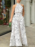 Chic Print Halter Tie Waist Wide Leg Jumpsuit