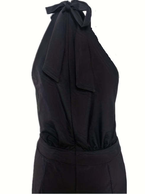 Chic Print Halter Tie Waist Wide Leg Jumpsuit