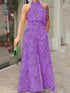Chic Print Halter Tie Waist Wide Leg Jumpsuit