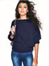 Chic Solid Boat Neck Batwing Sleeve Loose Sweater