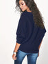 Chic Solid Boat Neck Batwing Sleeve Loose Sweater