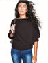 Chic Solid Boat Neck Batwing Sleeve Loose Sweater