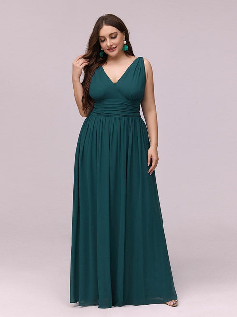 Chic V-Neck Chiffon Evening Gown for Plus Size Ladies