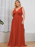 Chic V-Neck Chiffon Evening Gown for Plus Size Ladies