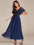 Chic V-Neck Mother of the Bride Dress with Short Ruffles Sleeves