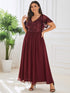 Chic V-Neck Mother of the Bride Dress with Short Ruffles Sleeves