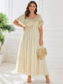 Chic V-Neck Mother of the Bride Dress with Short Ruffles Sleeves