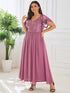Chic V-Neck Mother of the Bride Dress with Short Ruffles Sleeves