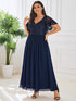 Chic V-Neck Mother of the Bride Dress with Short Ruffles Sleeves