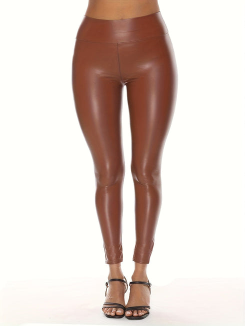 Chic Vintage Solid Faux Leather High Waist Skinny Leggings