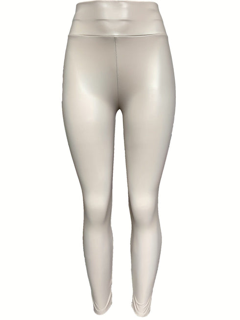 Chic Vintage Solid Faux Leather High Waist Skinny Leggings