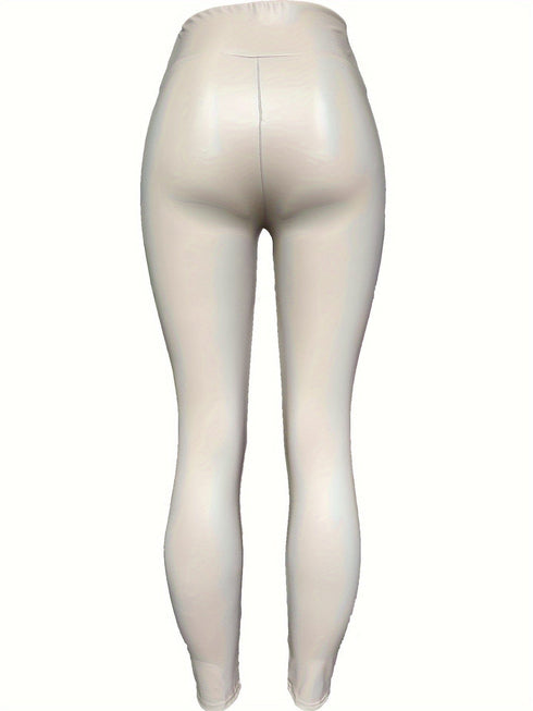 Chic Vintage Solid Faux Leather High Waist Skinny Leggings