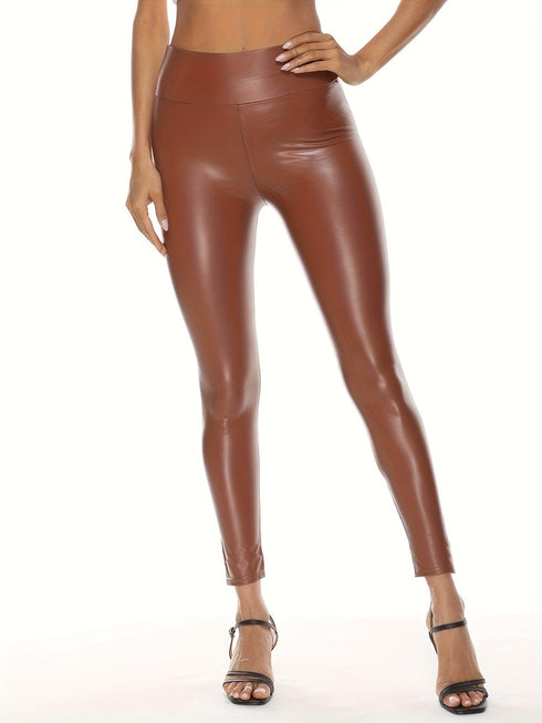 Chic Vintage Solid Faux Leather High Waist Skinny Leggings