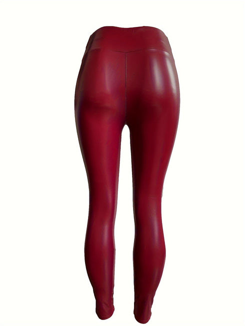 Chic Vintage Solid Faux Leather High Waist Skinny Leggings