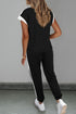 Black Color Block Trim 2 Tone Contrasted Tank and Pants Set