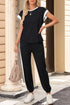Black Color Block Trim 2 Tone Contrasted Tank and Pants Set