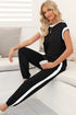 Black Color Block Trim 2 Tone Contrasted Tank and Pants Set