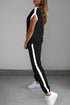 Black Color Block Trim 2 Tone Contrasted Tank and Pants Set