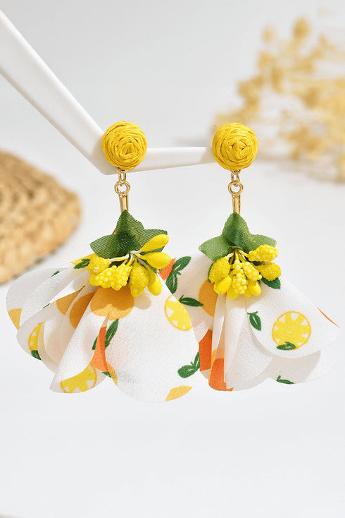 Yellow Boho Elegant Flower Fabric Raffia Vacation Earrings