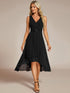 Chiffon Appliques V Neck Tea Length Sleeveless Wholesale Wedding Guest Dress