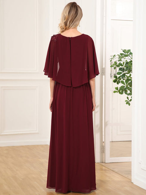 Chiffon Cape Mother of the Bride Dress with A-Line Silhouette and Floral Sequin Applique