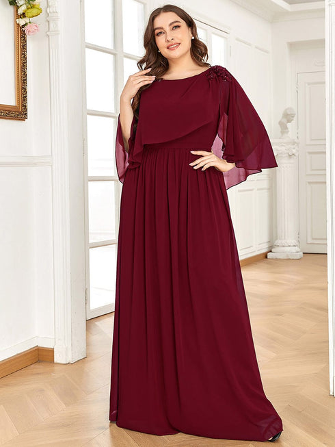 Chiffon Cape Mother of the Bride Dress with A-Line Silhouette and Floral Sequin Applique