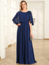 Chiffon Cape Mother of the Bride Dress with A-Line Silhouette and Floral Sequin Applique