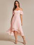 Chiffon Spaghetti Strap Cold Shoulder Tea Length Wedding Guest Dress