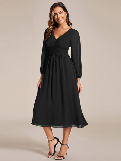 Chiffon Wedding Guest Dress with Knee Length and Long Sleeves