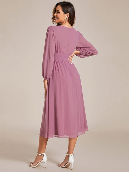Chiffon Wedding Guest Dress with Knee Length and Long Sleeves