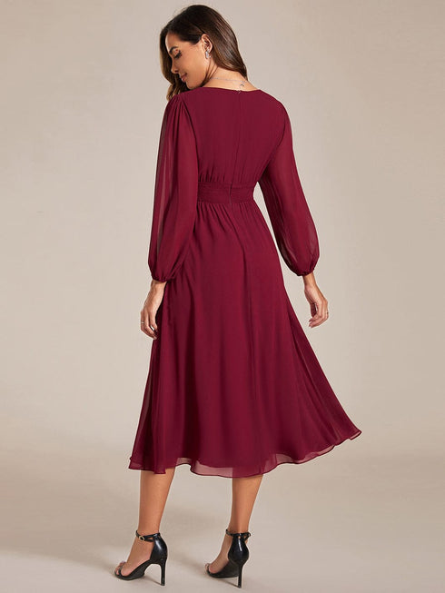 Chiffon Wedding Guest Dress with Knee Length and Long Sleeves