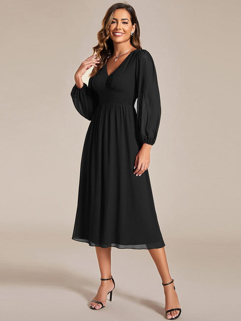 Chiffon Wedding Guest Dress with Knee Length and Long Sleeves