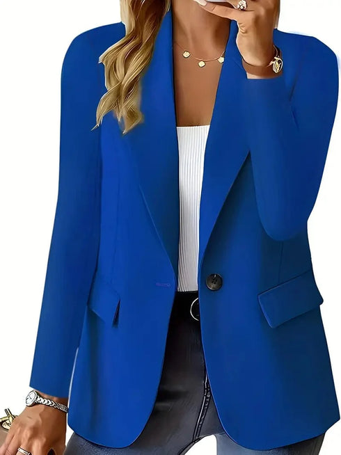 Classy Single Button Blazer with Lapel Collar and Long Sleeves, Versatile Women's Outerwear