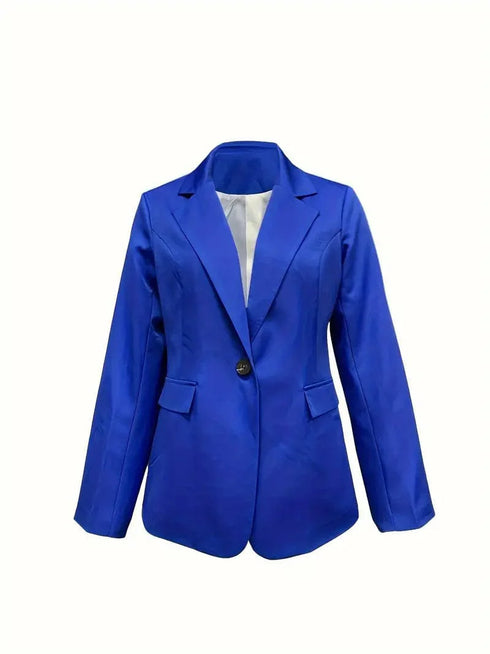 Classy Single Button Blazer with Lapel Collar and Long Sleeves, Versatile Women's Outerwear